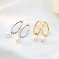 Stainless Steel Drop Earring, 304 Stainless Steel, with Plastic Pearl, plated, fashion jewelry & for woman 