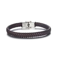 PU Leather Cord Bracelets, with Titanium Steel, fashion jewelry & Unisex, brown, 7.6mm Approx 8.27 Inch [