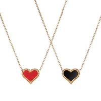 Titanium Steel Jewelry Necklace, Heart, Vacuum Ion Plating, fashion jewelry & for woman & enamel, golden, 1mm,11.7mm Approx 17.72 Inch [