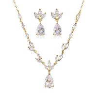Cubic Zirconia Micro Pave Brass Jewelry Sets, earring & necklace, with 6cm extender chain, Teardrop, plated, micro pave cubic zirconia & for woman .5 cm 