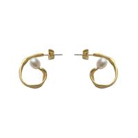 Freshwater Pearl Brass Earring, with Freshwater Pearl, gold color plated, fashion jewelry & for woman, 20mm [