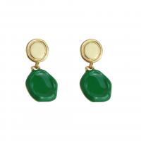 Brass Drop Earring, gold color plated, fashion jewelry & for woman & enamel, green, 40mm 