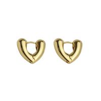 Brass Huggie Hoop Earring, Heart, plated, fashion jewelry & for woman 15mm 
