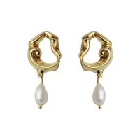 Brass Drop Earring, with Plastic Pearl, gold color plated, fashion jewelry & for woman & hollow, 40mm 