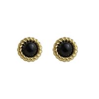 Resin Stud Earring, Brass, with Resin, Dome, gold color plated, fashion jewelry & for woman, black, 20mm 