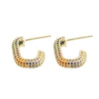 Cubic Zirconia Micro Pave Brass Earring, gold color plated, fashion jewelry & micro pave cubic zirconia & for woman, mixed colors [
