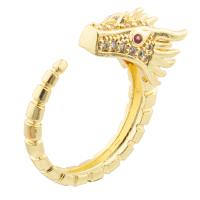 Цирконий Micro Pave Латунь палец кольцо, Дракон, плакирован золотом, ювелирные изделия моды & инкрустированное микро кубического циркония & Женский продается PC[