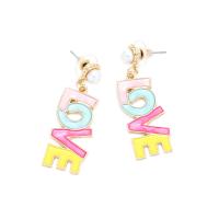 Enamel Zinc Alloy Drop Earring, with Plastic Pearl, Alphabet Letter, plated, fashion jewelry, multi-colored 