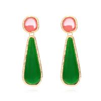 Resin Zinc Alloy Earring, with Resin, Teardrop, plated, fashion jewelry, green 