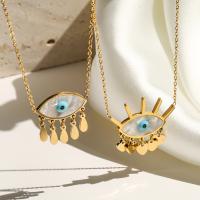 Evil Eye Jewelry Necklace, Titanium Steel, with Shell, with 5cm extender chain, plated, fashion jewelry & enamel, golden cm [