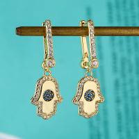 Brass Drop Earring, plated, fashion jewelry  & micro pave cubic zirconia, golden 