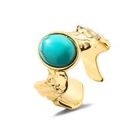 Brass Finger Ring, with turquoise, plated, fashion jewelry golden, inner .7 ~1.9cm 