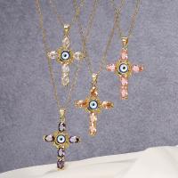 Evil Eye Jewelry Necklace, Brass, with 5cm extender chain, Cross, plated, fashion jewelry & micro pave cubic zirconia cm 