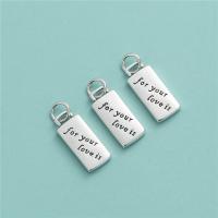 Sterling Silver Pendants, 925 Sterling Silver, Rectangle, DIY & with letter pattern, silver color Approx 3.2mm 