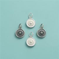 Sterling Silver Pendants, 925 Sterling Silver, Flat Round, DIY & with flower pattern Approx 3.7mm 