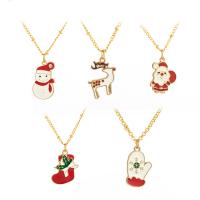 Christmas Jewelry Necklace, Zinc Alloy, with 5cm extender chain, gold color plated, Christmas Design & fashion jewelry & for woman & enamel & with rhinestone cm [
