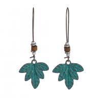 Zinc Alloy Drop Earring, with Seedbead & Stone, Leaf, plated, fashion jewelry & handmade & for woman, two different colored 