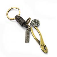Leather Key Chains, Zinc Alloy, with Cowhide, gold color plated, fashion jewelry & for woman, golden, 120mm 