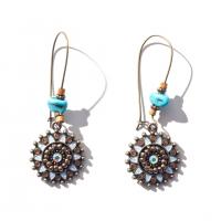 Turquoise Zinc Alloy Earring, with turquoise, plated, fashion jewelry & for woman & enamel & with rhinestone, two different colored 
