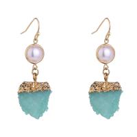 Plastic Pearl Zinc Alloy Earring, with Plastic Pearl, gold color plated, Natural & fashion jewelry & imitation natural quartz, two different colored 