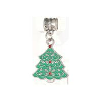 Zinc Alloy European Pendants, Christmas Tree, silver color plated, DIY & enamel, green 