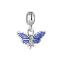 Zinc Alloy European Pendants, Butterfly, silver color plated, DIY & enamel, blue, 10-30mm 