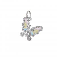 Zinc Alloy Animal Pendants, Butterfly, silver color plated, DIY & enamel & with rhinestone, mixed colors, 10-30mm [