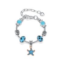 European Match Cristal Bracelets, alliage de zinc, avec chalumeau, étoile de mer, Placage, longueur différente pour le choix & pour femme & émail, bleu, Vendu par PC[