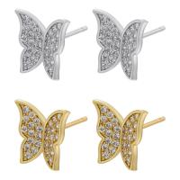 Rhinestone Brass Stud Earring, Butterfly, plated, fashion jewelry & for woman & with rhinestone 