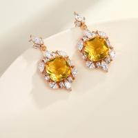 Zinc Alloy Stud Earring, plated, fashion jewelry & micro pave cubic zirconia & for woman, golden yellow 