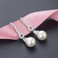 Zinc Alloy Drop Earring, with Shell Pearl, polished, fashion jewelry & micro pave cubic zirconia & for woman 