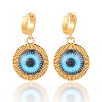 Evil Eye Earrings, 316L Stainless Steel, with Acrylic, Vacuum Ion Plating, fashion jewelry & for woman, golden, 33mm 