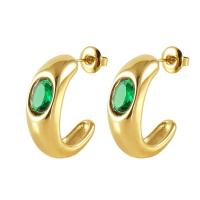 Titanium Steel Earrings, 18K gold plated, fashion jewelry & micro pave cubic zirconia & for woman [
