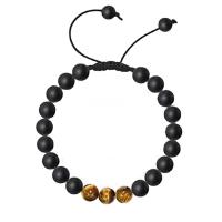 Gemstone Bracelets, Obsidian, with Tiger Eye, Round, handmade, adjustable & for man .4 Inch 