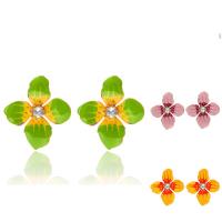 Enamel Zinc Alloy Stud Earring, Flower, gold color plated, for woman & with rhinestone 