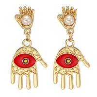 Plastic Pearl Zinc Alloy Earring, with Plastic Pearl, Hand, gold color plated, for woman & enamel 