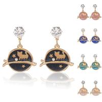 Enamel Zinc Alloy Drop Earring, Cat, gold color plated, for woman & with rhinestone 