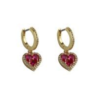 Brass Drop Earring, Heart, gold color plated, fashion jewelry & micro pave cubic zirconia & for woman [