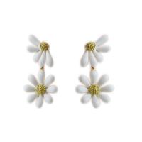Brass Drop Earring, Flower, gold color plated, fashion jewelry & micro pave cubic zirconia & for woman & enamel, white 