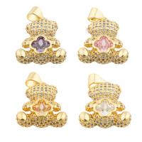 Cubic Zirconia Micro Pave Brass Pendant, with Cubic Zirconia, Bear, gold color plated, fashion jewelry & DIY & micro pave cubic zirconia [