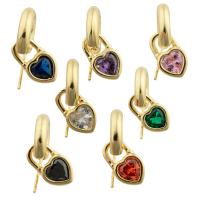 Boucles d'oreilles en laiton zircon cubique, avec zircon cubique, coeur, Placage de couleur d'or, bijoux de mode & DIY, plus de couleurs à choisir Vendu par paire