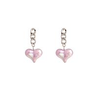 Zinc Alloy Drop Earring, Heart, silver color plated, fashion jewelry & for woman, pink 