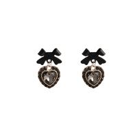 Zinc Alloy Rhinestone Drop Earring, Heart, silver color plated, fashion jewelry & for woman & with rhinestone, black 