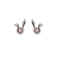 Zinc Alloy Rhinestone Stud Earring, Rabbit, silver color plated, fashion jewelry & for woman & with rhinestone 