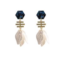 Resin Zinc Alloy Earring, with Resin, petals, gold color plated, fashion jewelry & for woman, blue 