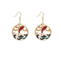 Enamel Zinc Alloy Drop Earring, Fish, gold color plated, fashion jewelry & for woman & hollow, red 