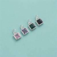 Sterling Silver Rhinestone Pendants, 925 Sterling Silver, Square, DIY & with rhinestone Approx 2.7mm 