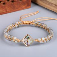 Gemstone Bracelets, Labradorite, with Nylon Cord & Shell & Zinc Alloy, handmade, Natural & fashion jewelry & for woman cm 