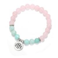 Gemstone Bracelets, Rose Quartz, with ​Amazonite​ & Elastic Thread & Zinc Alloy, handmade, fashion jewelry & for woman, two different colored cm 