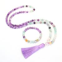 Gemstone Necklaces, Amethyst, with Polyester Yarns & ​Amazonite​ & Colorful Fluorite, handmade, Natural & fashion jewelry & for woman, multi-colored 